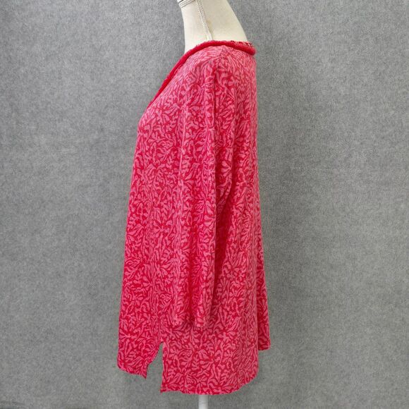 Chico’s Size 3 XL Reef Pink Red Linen Beaded Embellished Split Neck Tunic Top - Picture 2 of 14